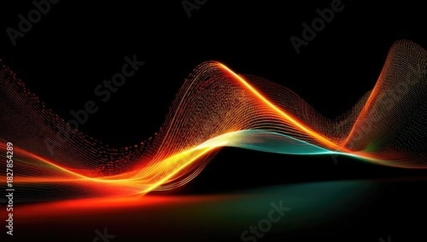 Obraz Abstract wavy lines emitting light against a black background, representing energy flow