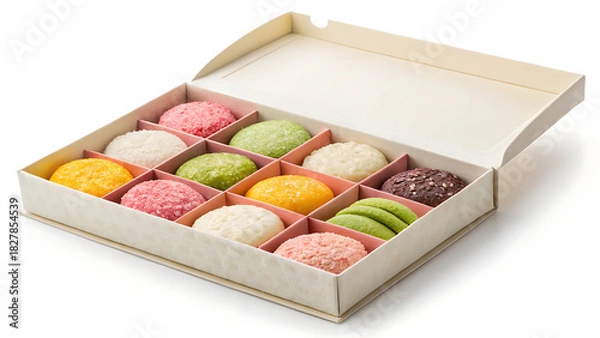 Fototapeta Assortment of colorful sweet macarons in a decorative gift box