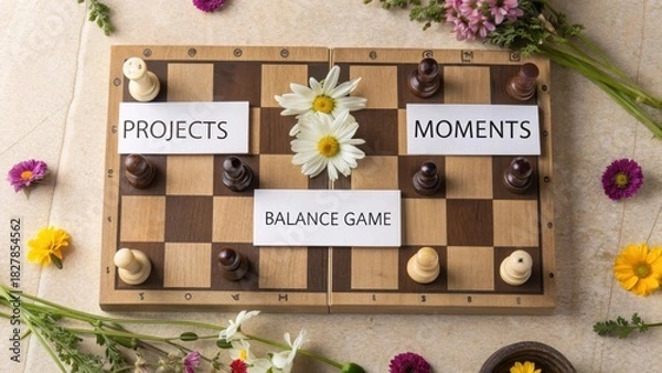 Obraz Chessboard with Pawns and Labeled Sections Displaying Concepts