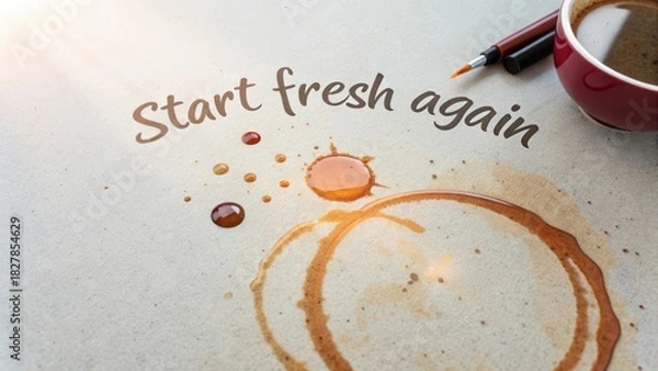 Obraz Circular Coffee Stain and Quote Starting Fresh Again