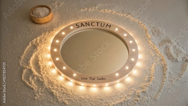 Obraz Circular mirror with illuminating lights and reflective surface