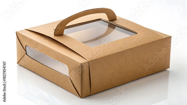 Fototapeta Cardboard bakery box with clear window and handle
