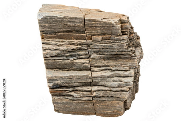 Fototapeta Rough sedimentary rock specimen with layered texture isolated on a transparent background