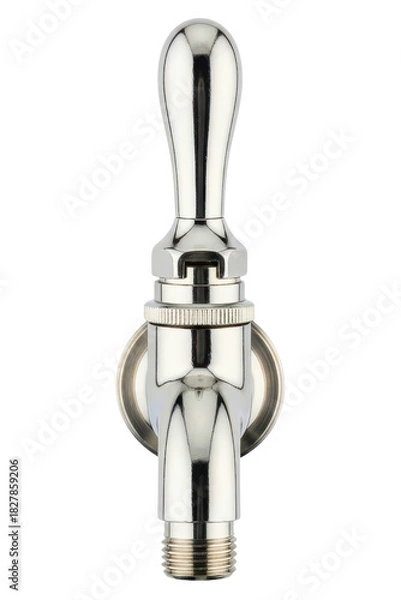 Fototapeta Chrome metal liquid dispenser tap valve with vertical handle isolated on a transparent background
