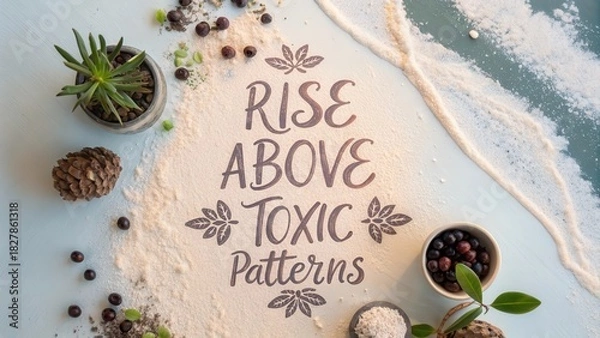 Obraz Flat lay of pale powder with inspirational quote and berries