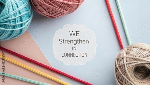 Obraz Flat lay showing yarn and threads with inspirational quote