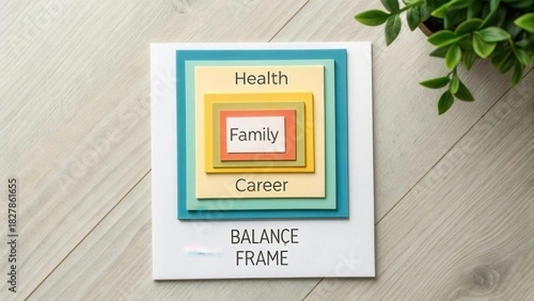 Obraz Flat layered square arrangement with Health Family and Career concepts
