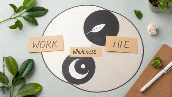 Obraz Flat presentation of Yin Yang symbol representing work and life