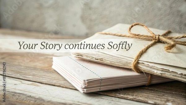 Obraz Folded Notes Tied with String on a Wooden Surface