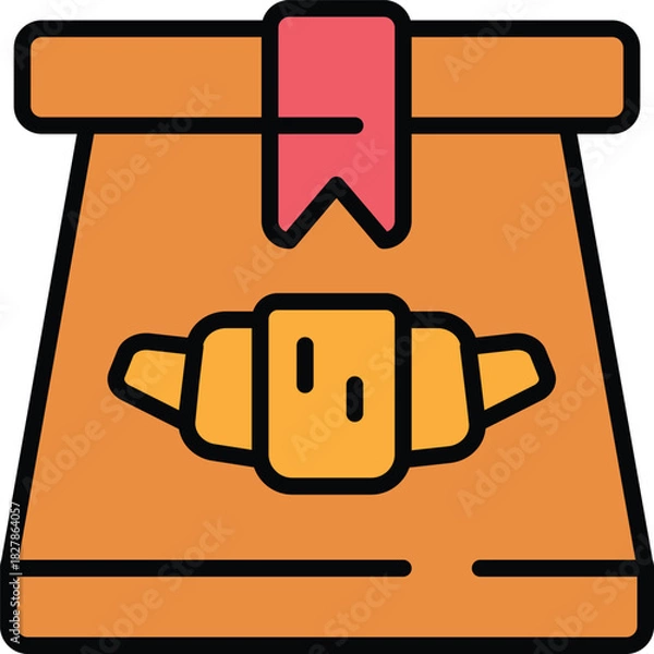 Obraz Charming Vector Icon Depicting a Croissant in a Takeaway Bag, Ideal for Bakery and Food Delivery Service Applications