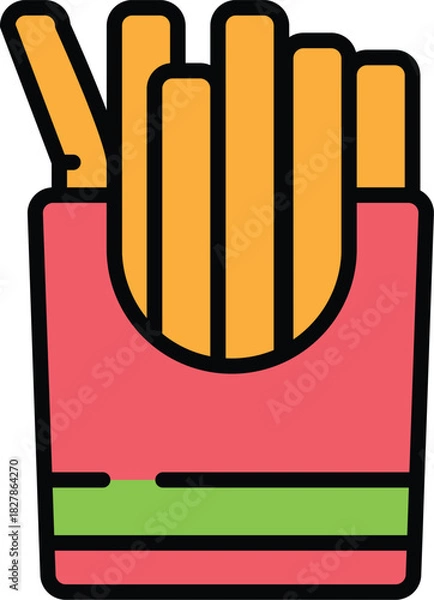 Fototapeta Vector icon of golden french fries in a carton for fast food restaurants and food delivery service applications