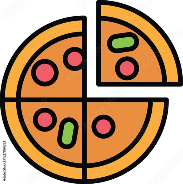 Fototapeta Delicious Italian pizza pie with a single slice removed, ready for sharing or a quick meal delivery concept icon. A perfect symbol for takeout food services and casual dining