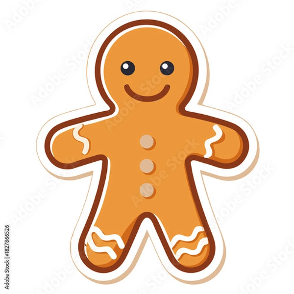 Fototapeta Gingerbread Man's cheerful Expression sticker: An animated gingerbread man with a warm smile is perfect for holiday seasons, cheerful with a joyful design.