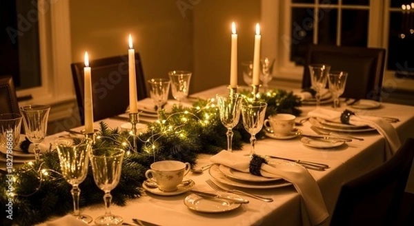 Obraz Elegant formal dining table set for a festive evening dinner party