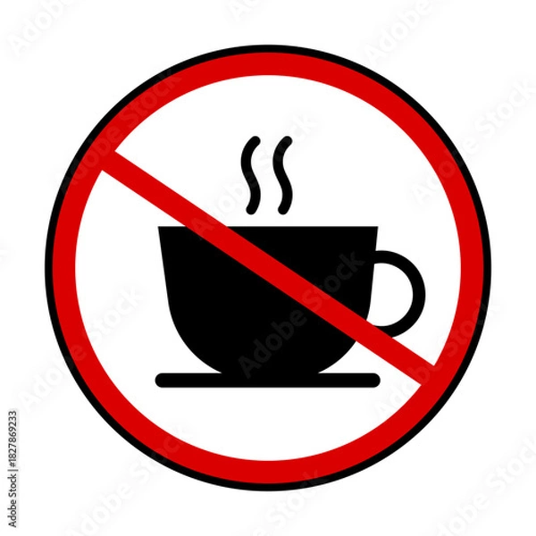 Fototapeta Coffee prohibition icon. A red circle indicates a prohibition on coffee.