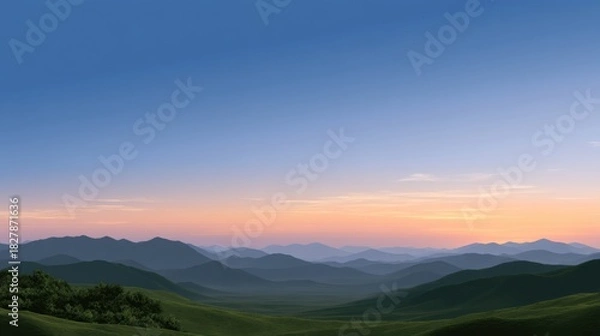 Obraz Serene Layered Hills Under Expansive Sky at Dusk with Soft Color Gradients