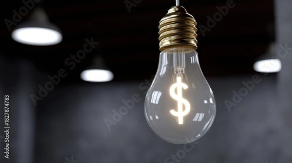 Obraz Illuminated Lightbulb with Dollar Sign Symbolizing Financial Ideas and Concepts