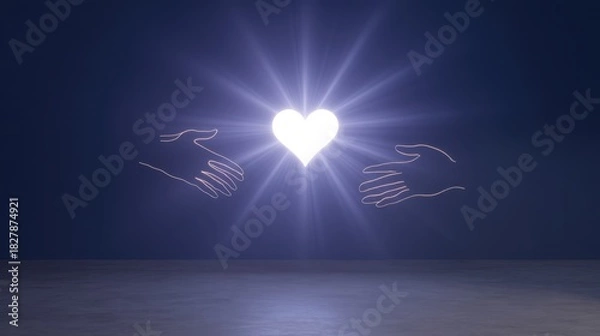Obraz Ethereal Hands Reaching Toward a Heart-Shaped Light Source in Artistic Representation
