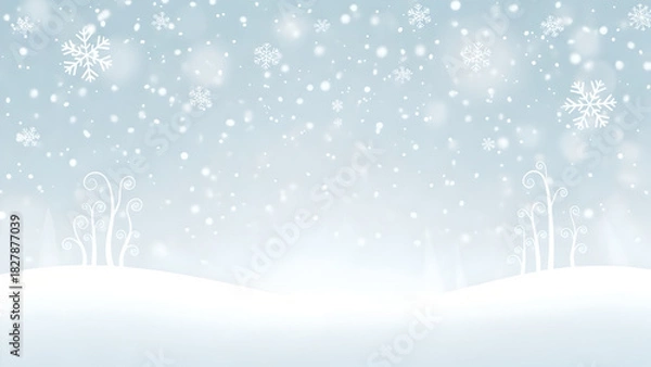 Fototapeta Heavy Snowfall Background with Bokeh and Soft Blue Winter Scene. Festive Holiday Template