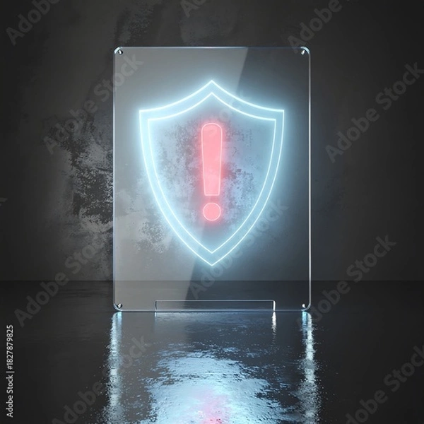 Fototapeta Malicious Site Warning Hologram with Red Shield Fortress on Glass