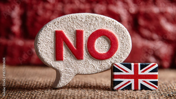 Fototapeta Brexit rejection concept with British flag and NO message in speech bubble
