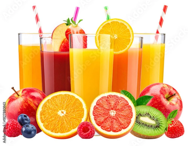Fototapeta fruit juice and fruits isolated on white transparent background Remove png