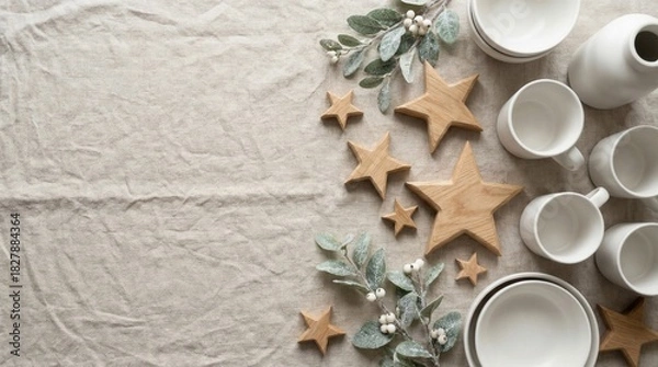 Fototapeta Festive Winter Table Setting with Warm Details