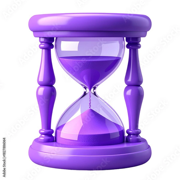 Fototapeta purple hourglass with sand 3d render icon in cartoon plastic style minimal isolated on white and transparent, background Remove png