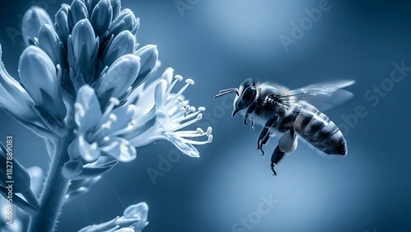 Obraz Bee Pollinating a Flower Nature's Tiny Worker in Action