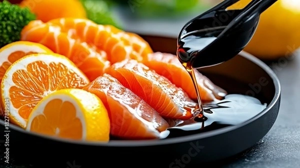 Obraz Savoring fresh salmon with citrus glaze culinary delight gourmet kitchen vibrant colors close-up food presentation