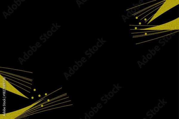 Fototapeta Japanese style decoration golden Brush - Yellow abstract light burst accents on black background with modern decorative corner design