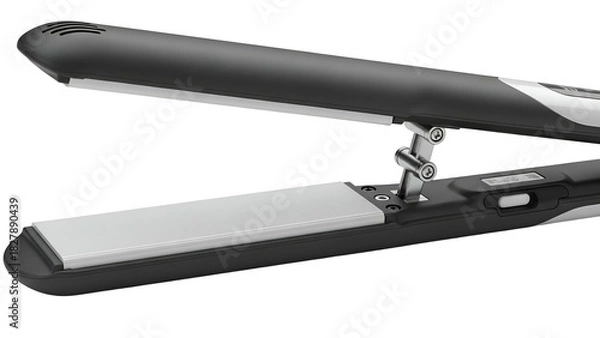 Obraz Close-up of a black and silver hair styling tool, open and ready for use