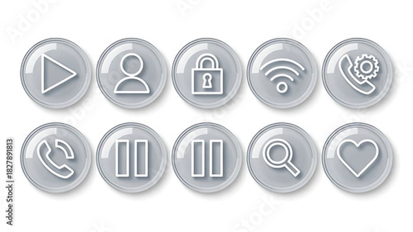 Obraz Set of glossy app icons with play user lock and heart symbols