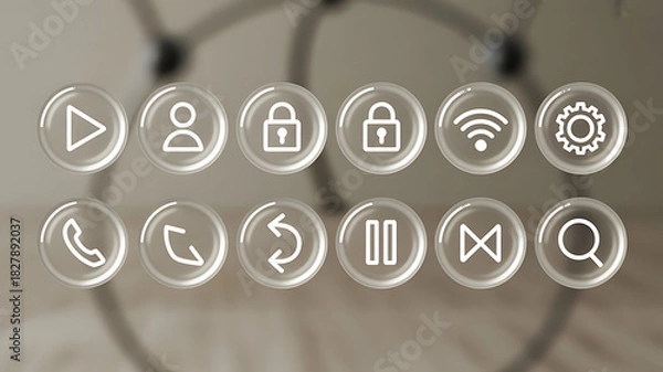 Obraz Transparent app icons with play user lock wifi and settings symbols