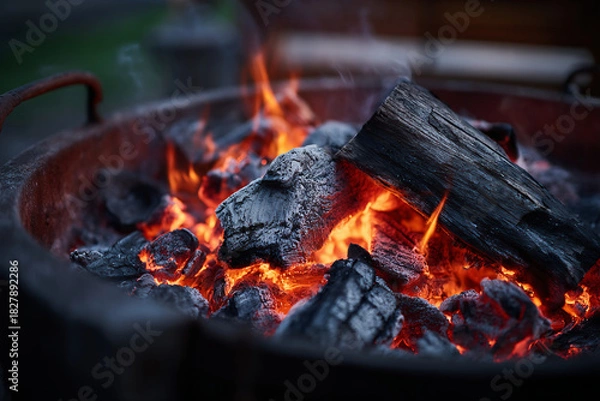 Obraz 燃える薪と炭火