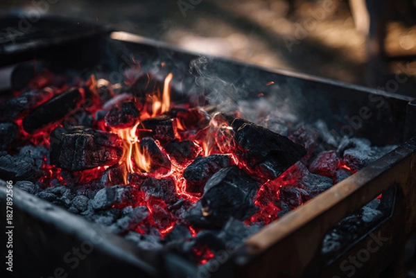 Obraz 燃える炭火のクローズアップ