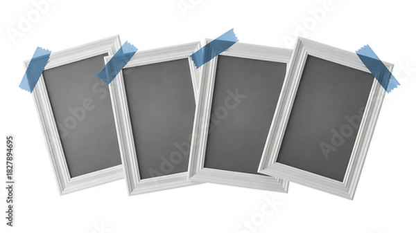 Obraz Four blank photo frames with blue tape ready for displaying memories