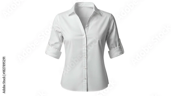 Obraz A classic white button-down shirt with rolled-up sleeves and a tailored fit against black