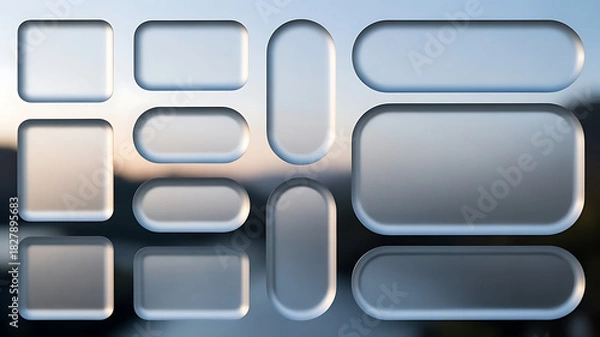 Obraz Set of realistic silver buttons with different shapes on blurred background