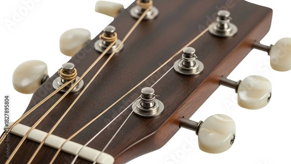 Obraz Close-up of a wooden guitar headstock with tuners and strings