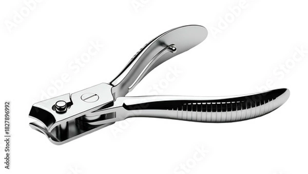 Obraz Close-up of a shiny, metallic fingernail clipper on a black background