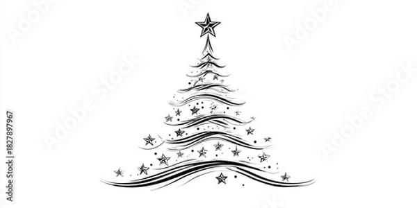 Obraz Abstract Christmas Tree with Star Decorations for Holiday Greeting Cards and Festive Designs