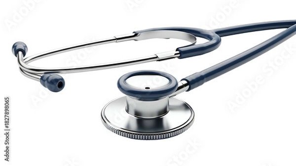 Obraz A close-up of a stethoscope, featuring metal chest piece, ear tubes, and flexible tubing
