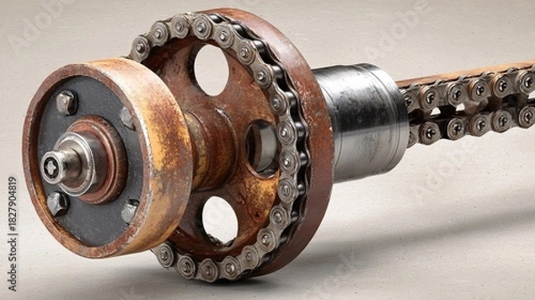 Obraz Rusty Sprocket and Chain Mechanism Close-Up