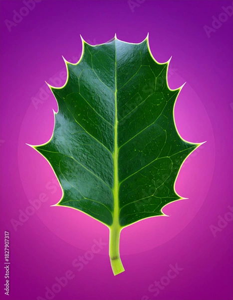 Fototapeta A holly leaf centered against a purple and pink gradient background. Ai