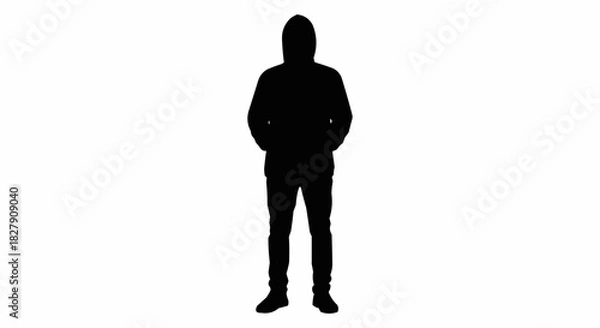 Fototapeta Black silhouette of a mysterious anonymous man in a hoodie.