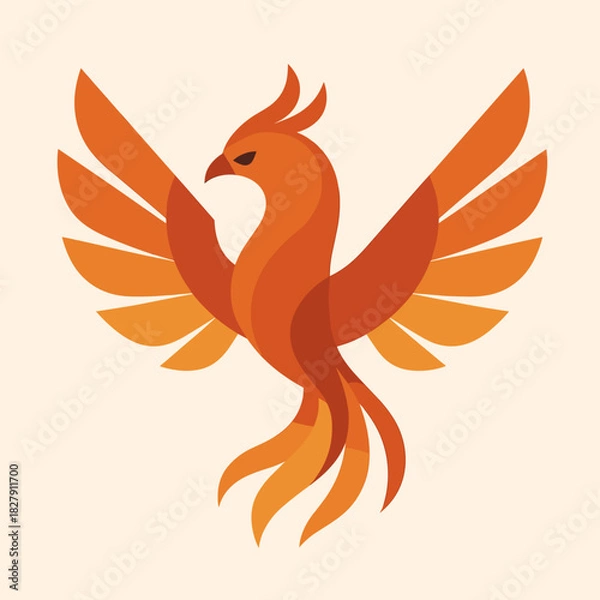 Fototapeta Stylized phoenix bird rising with vibrant orange and red colors in a modern graphic design