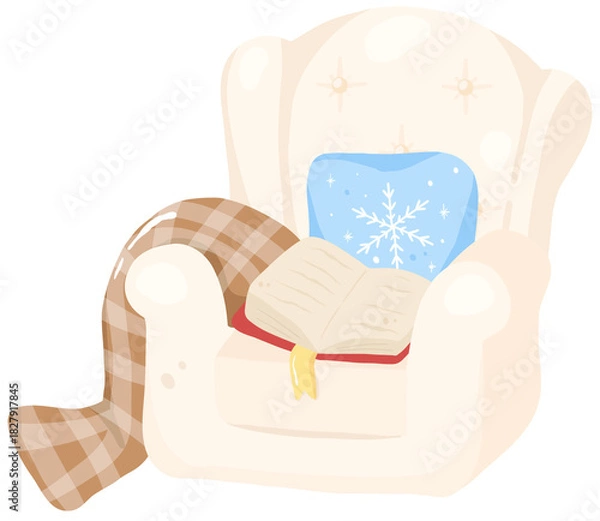 Obraz Cozy Winter Pastel – Reading Chair – Cute Home Decor Clipart