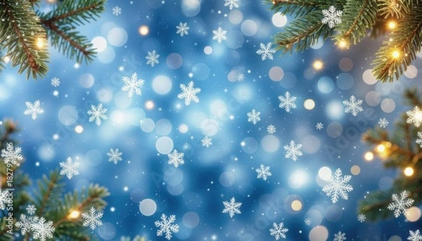Fototapeta Winter wonderland celebration snowy forest digital background holiday spirit close-up view enchanting atmosphere with snowflakes and sparkling lights