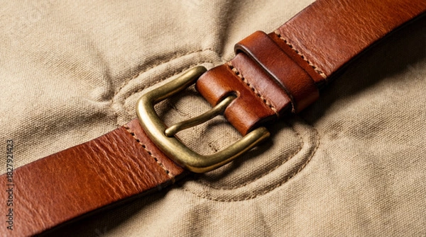 Fototapeta constriction. Over-tightened leather belt leaving deep impression marks on surface. lifestyle magazines, social media lookbooks, designed for lifestyle magazines and social media content.